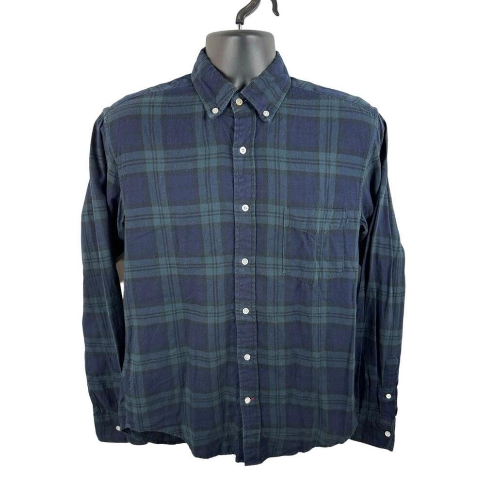 Gustin Navy Green Plaid Long Sleeve Button Up Size Small Long Cotton